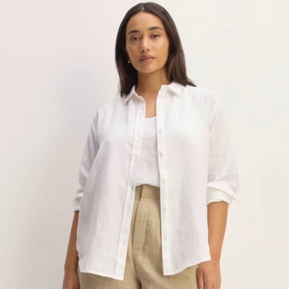NWOT Everlane The Must-Have Shirt in White Linen 4 - Picture 1 of 7